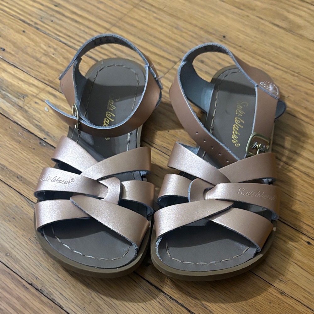 Girls Metallic Rose Strappy Sandals with Adjustable Ankle Strap